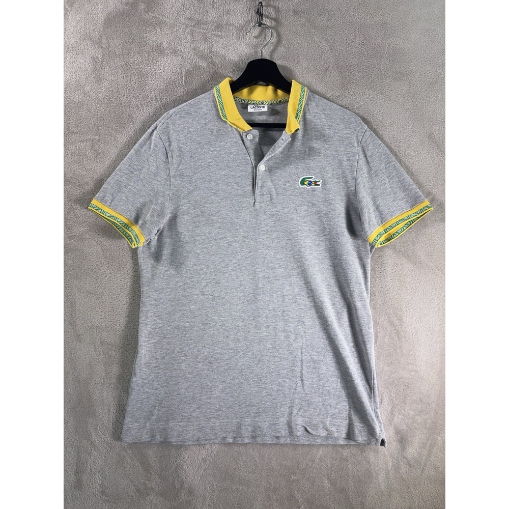 Lacoste Brazil World Cup Polo Shirt Mens 5 Gray Cotton‎ Embroidered Logo